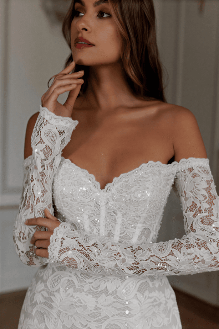 Robe de Mariage Courte Manches Longues