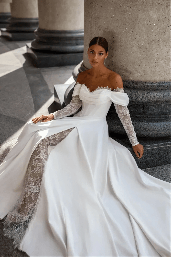 Robe de Mariage Manches Longues Simple