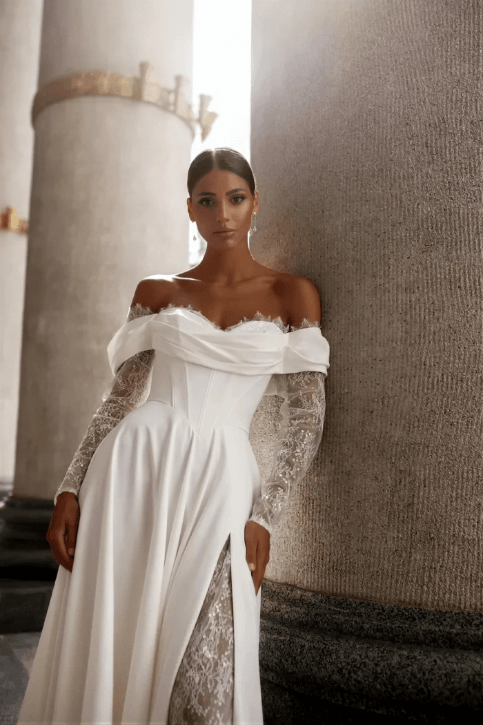 Robe de Mariage Simple Manches Longues