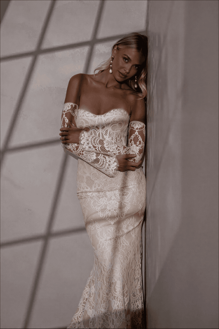 Robe de Mariage Sirène Dentelle Manches Longues