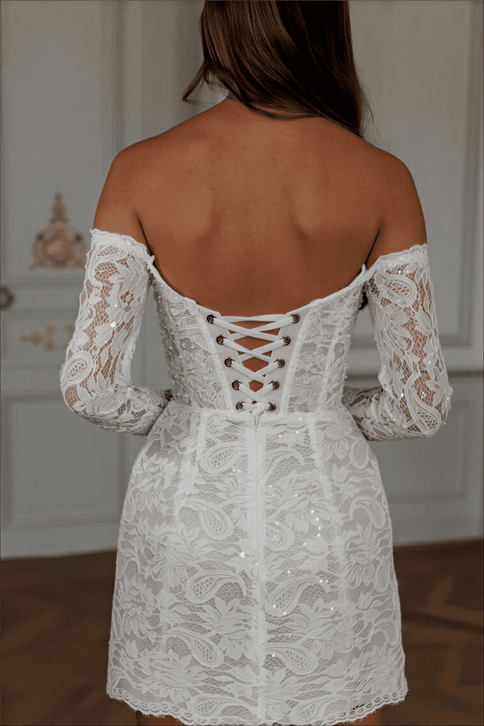 Robe de Mariée Courte avec Manches Longues