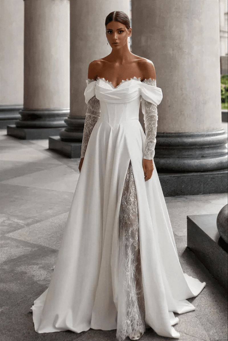 Robe de Mariée Simple Manches Longues