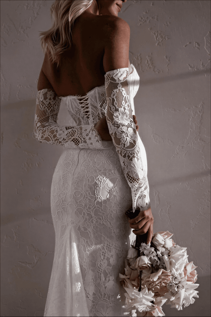 Robe de Mariée Sirène Manches Longues Dentelle