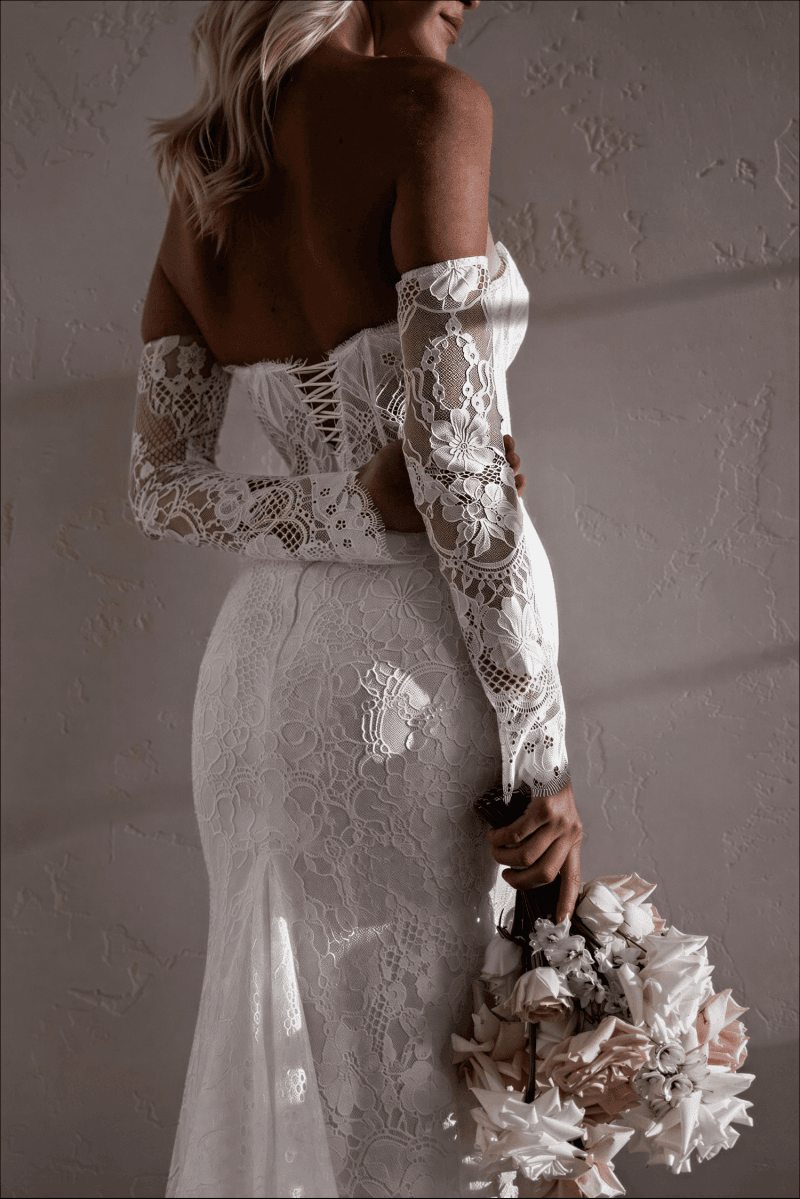 Robe de Mariée Sirène Manches Longues Dentelle