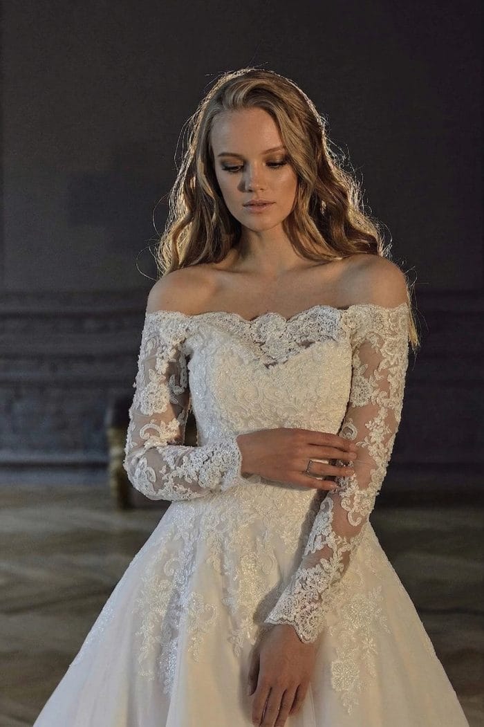 Robe de Mariage Princesse Manches Longues Dentelle
